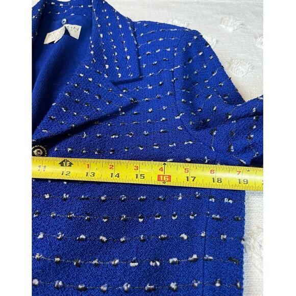 St. John Collection By Marie Gray Royal Blue Tweed Knit Blazer Jacket Structured - Picture 8 of 8